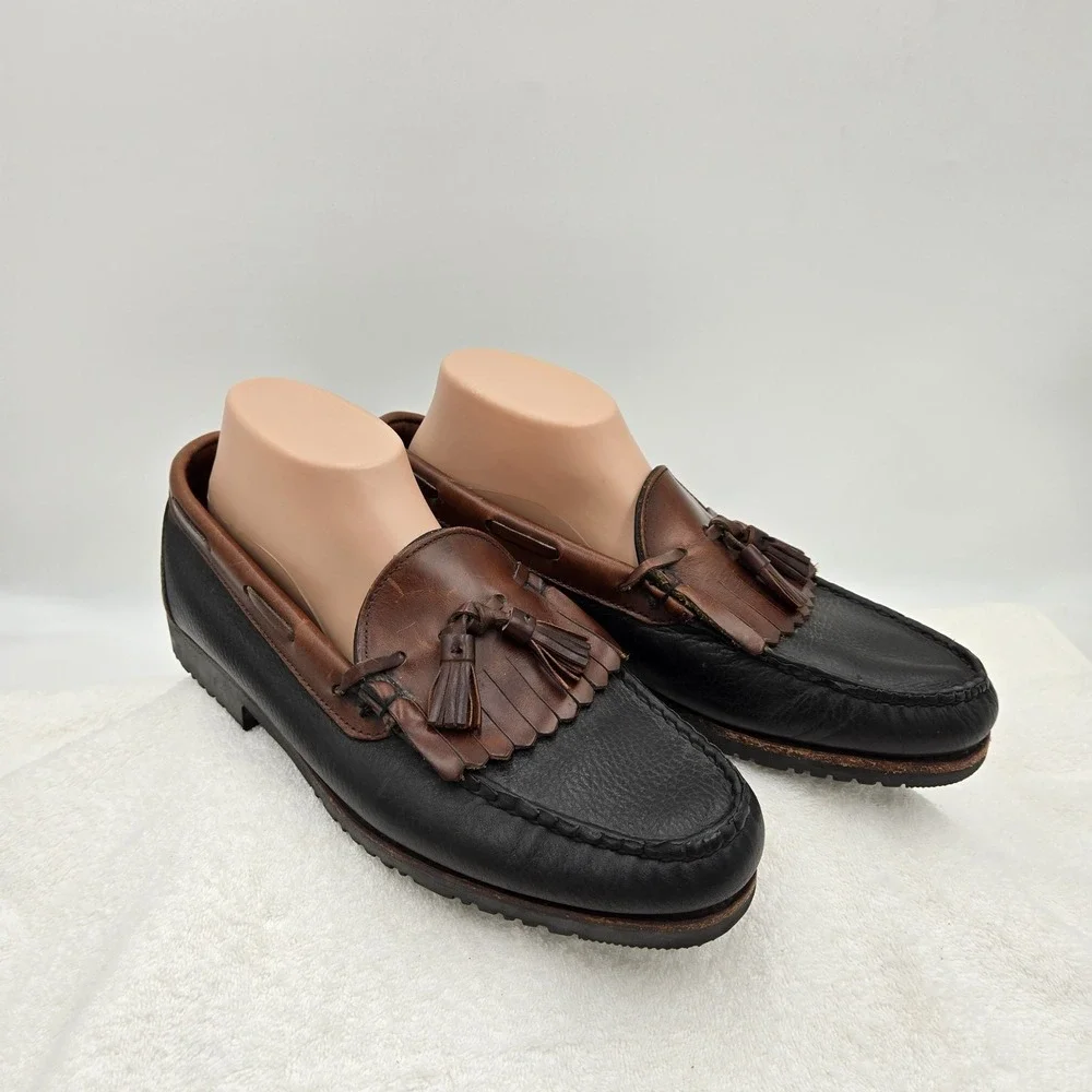 Allen Edmonds Nashua Mens Size 10 D Black/Brown Leather Kiltie Tassel Loafers